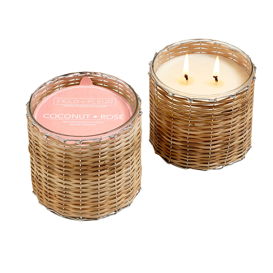 COCONUT ROSE' 2 WICK HANDWOVEN CANDLE 12oz.