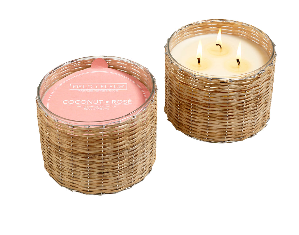 COCONUT ROSE' 3 WICK HANDWOVEN CANDLE 21oz.