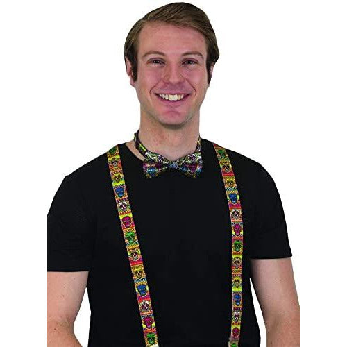 DAY OF THE DEAD BOW TIE AND SUSPENDERS