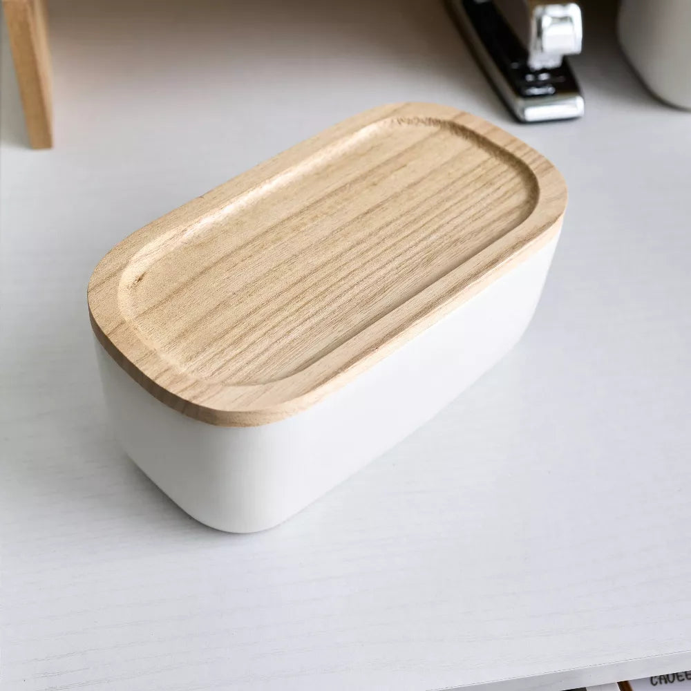 Eco Office Ceramic Bin with Lid Coconut