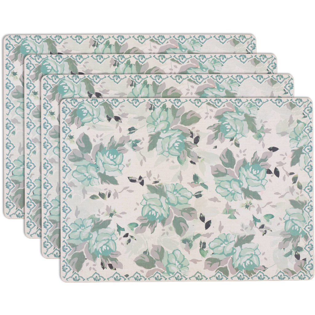 SET OF 4 EASY CARE PLACEMATS BLUE ROSES