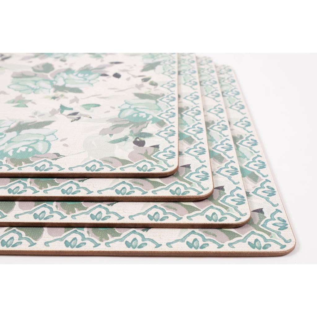 SET OF 4 EASY CARE PLACEMATS BLUE ROSES