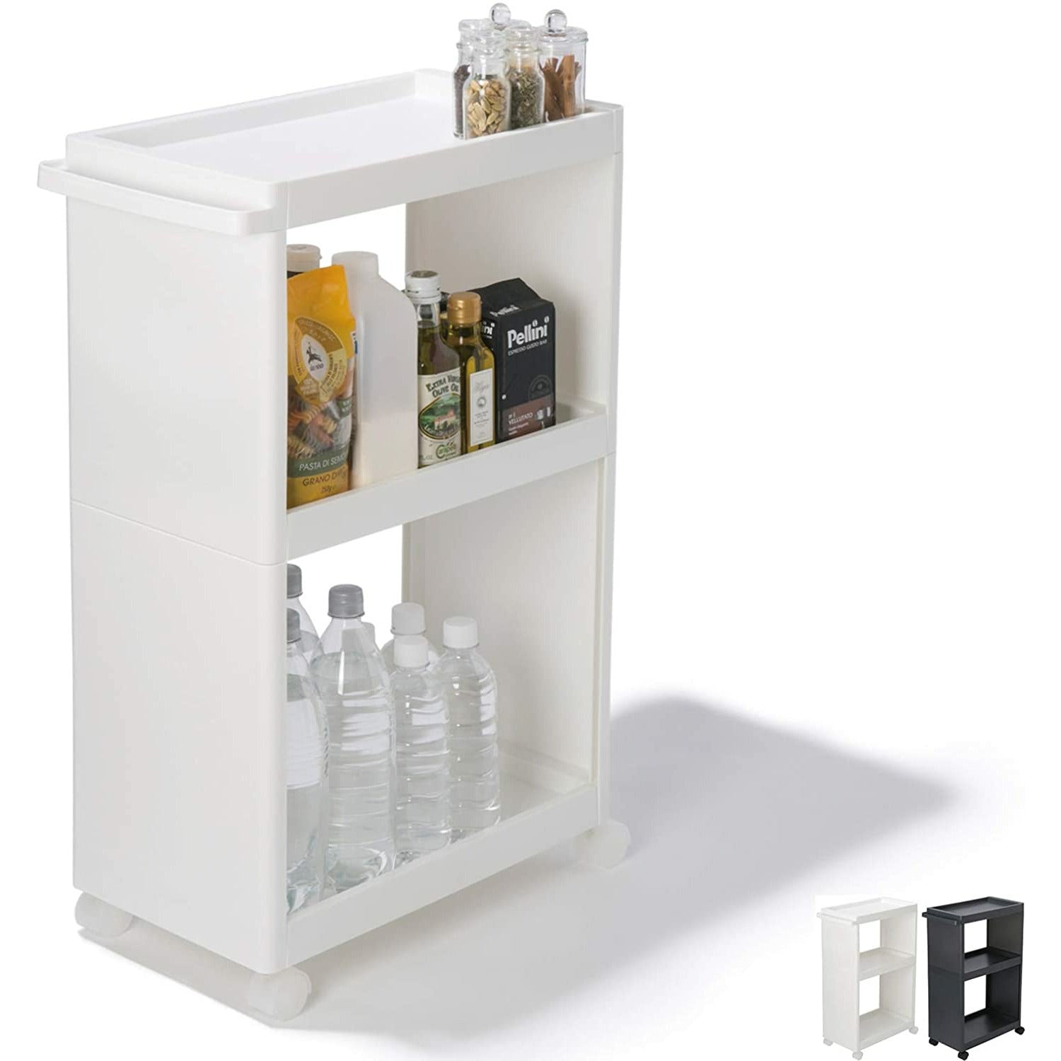 3-Tier storage cart with tall bottom shelf