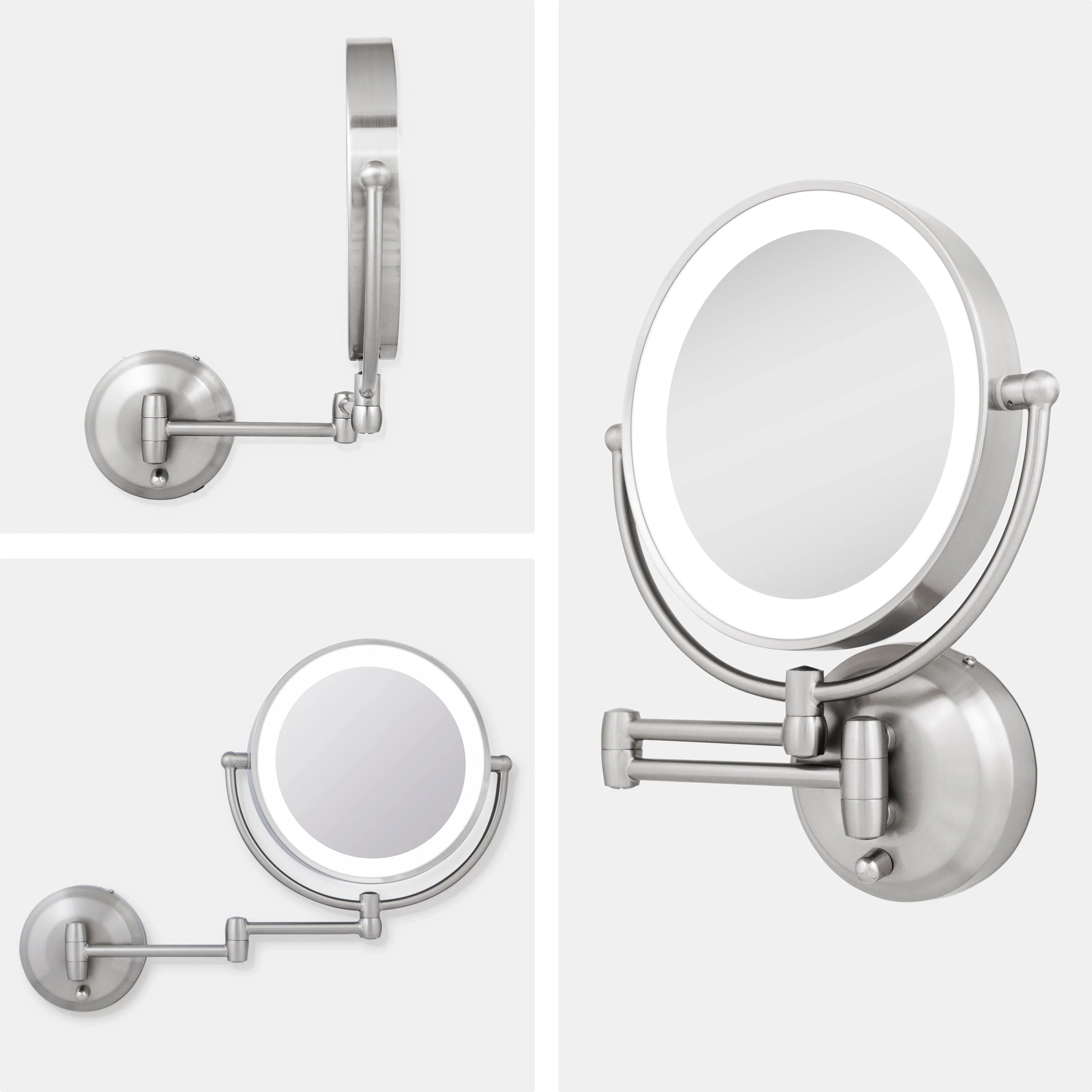 LED 1X/10X Wall Mount Mirror in Polished Nickel