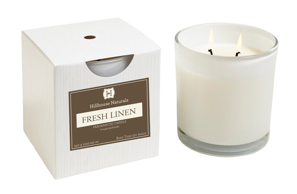 FRESH LINEN 2 WICK CANDLE IN WHITE GLASS 12oz
