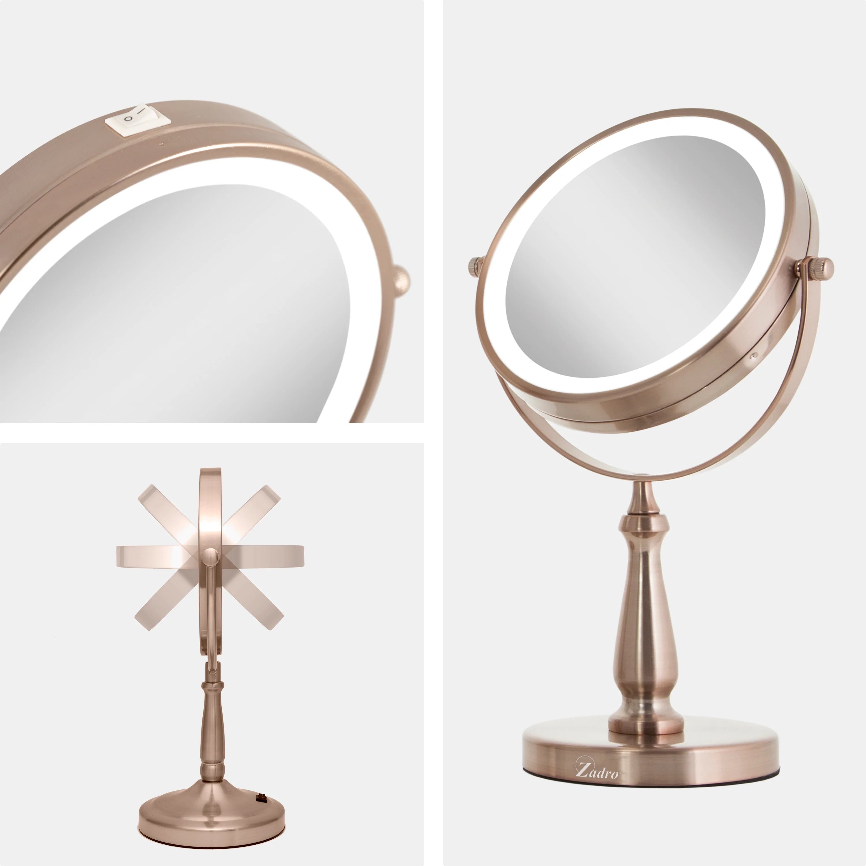 LED 1X/8X Vanity Mirror in Satin Nickel