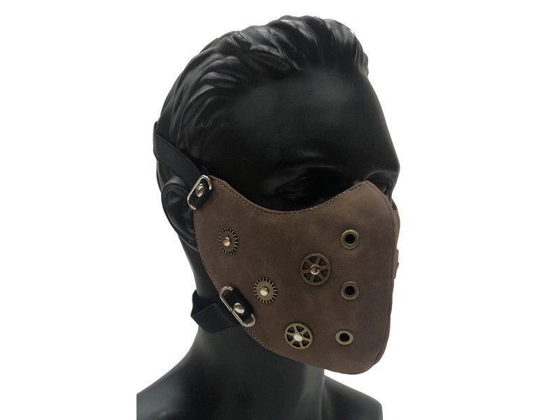 Punk Leather Mask Motorcycle Biker Half Face Mask Brown