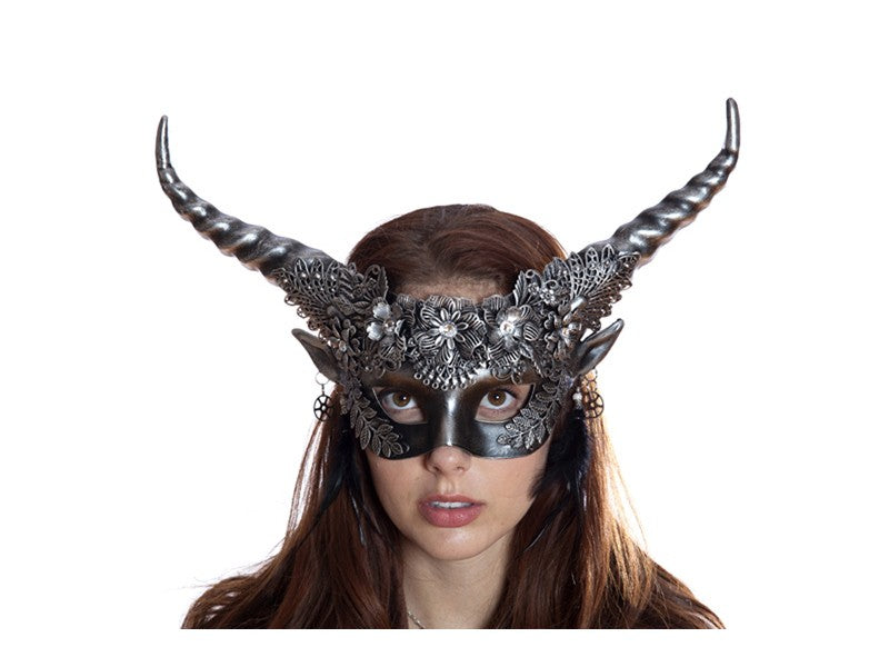 Horned Venetian Mask Silver