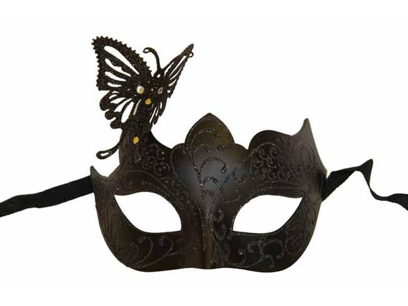 Venetian Mask w/ Metal butterfly Black