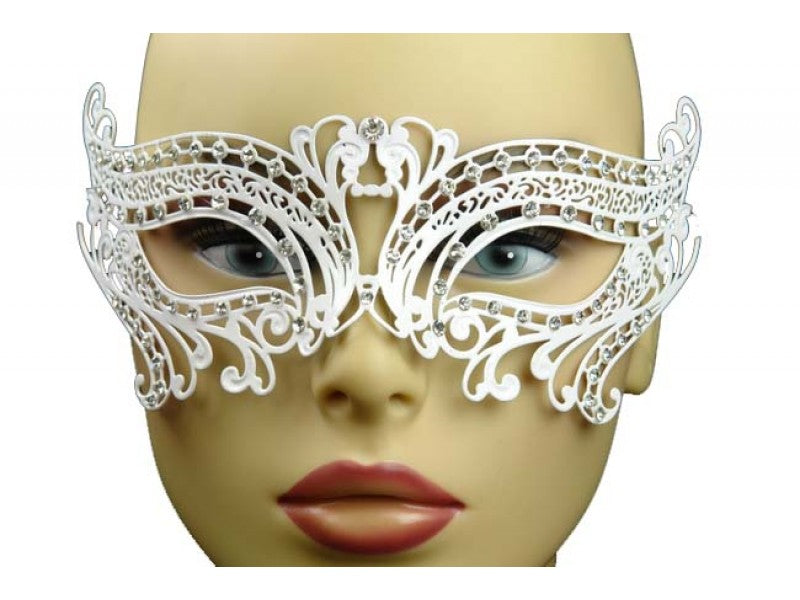 Laser-cut Metal Venetian mask with diamonds White