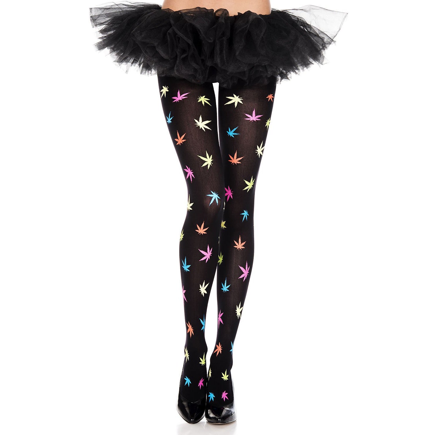 Multicolor Leaf Print Pantyhose