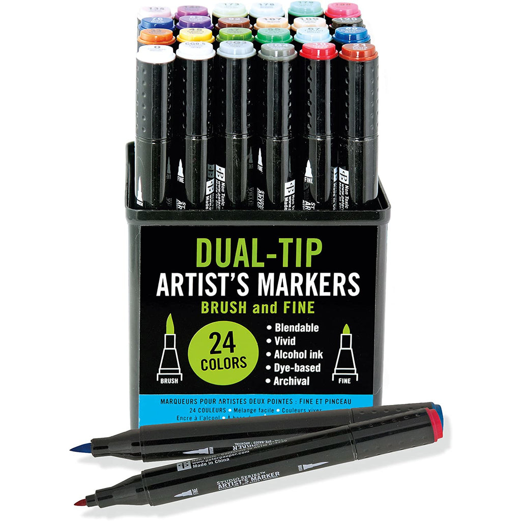 24 DUAL TIP ARTIST MARKERS BRUSH AND FINE