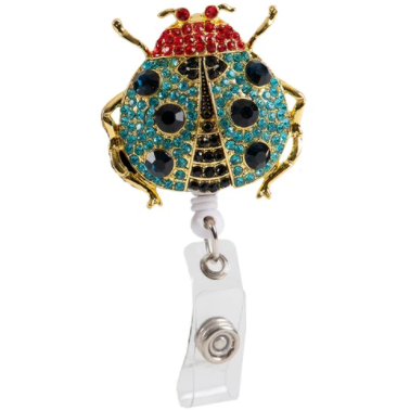 Blue Ladybug Rhinestone Badge Reel