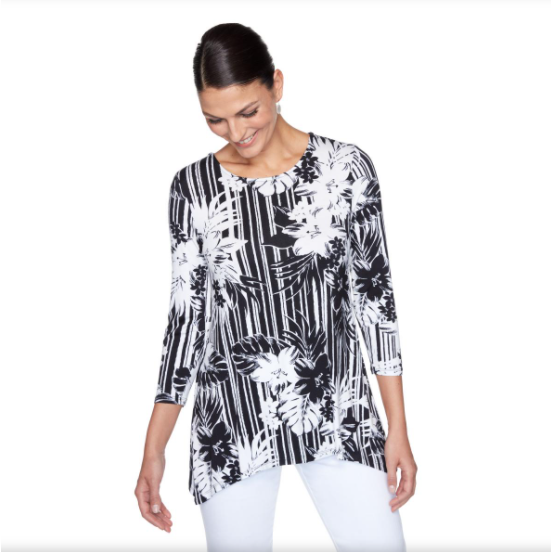 Blusa con Flores Blanco/Negro Ruby Rd X