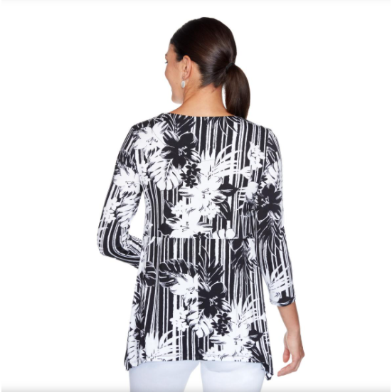 Blusa con Flores Blanco/Negro Ruby Rd X