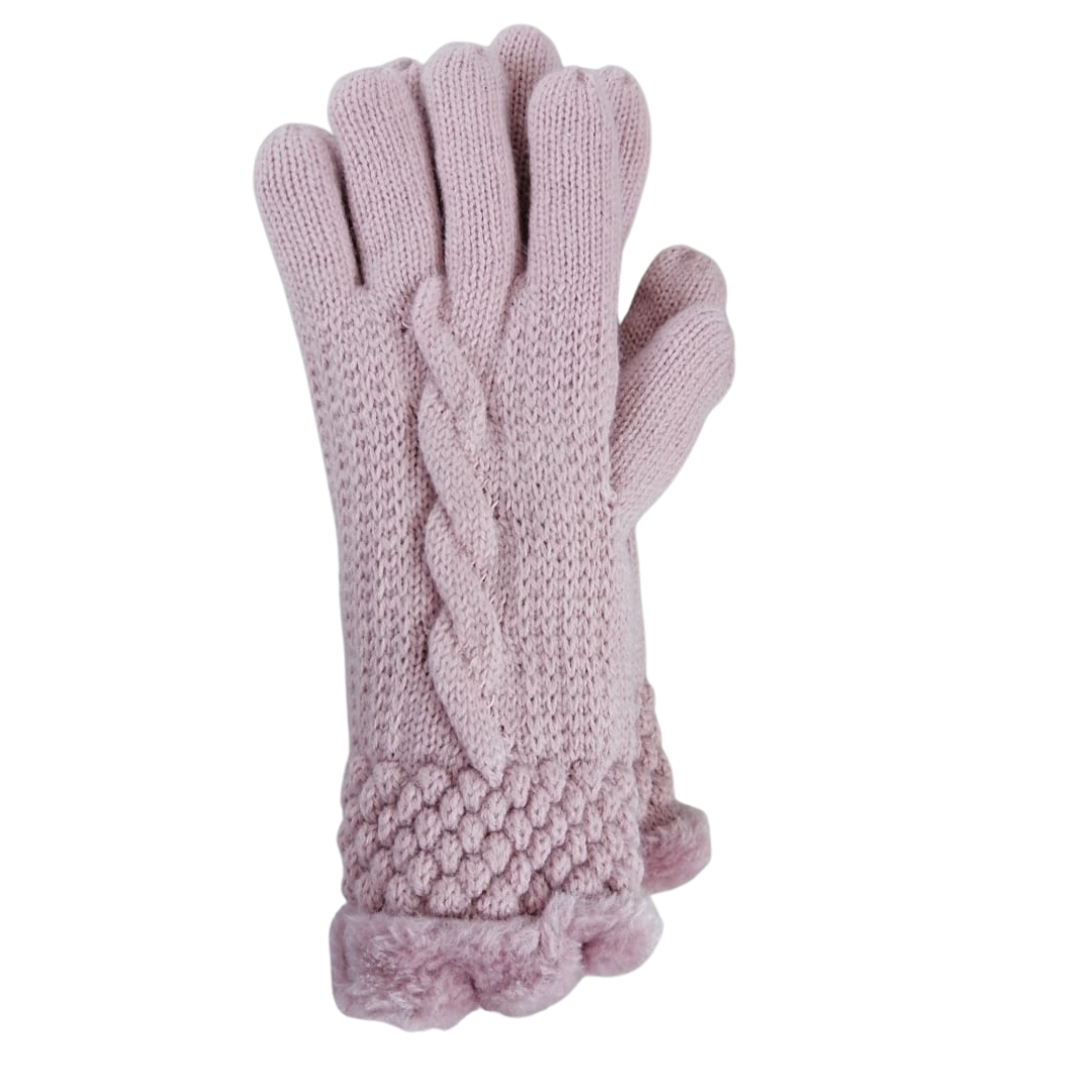 Cable Faux Fur Lined Glove in 4 Colors