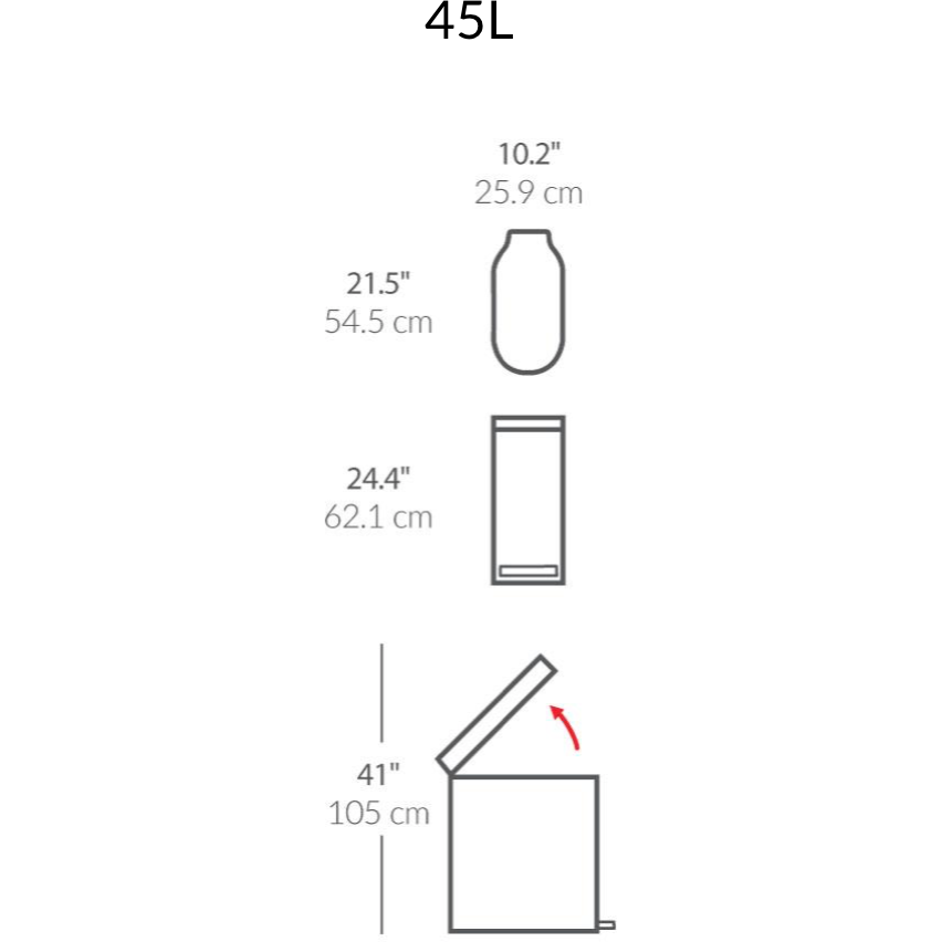 45L Slim Step Can White Stainless Steel