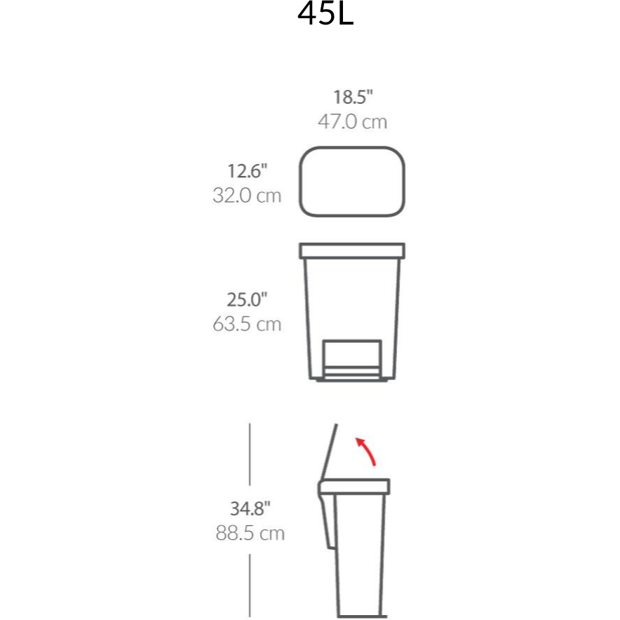 45L Rectangular Step Can Grey Plastic