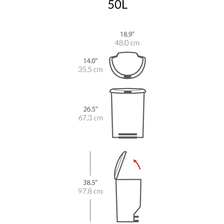 50 Litres Semi-round Step Can Grey Plastic