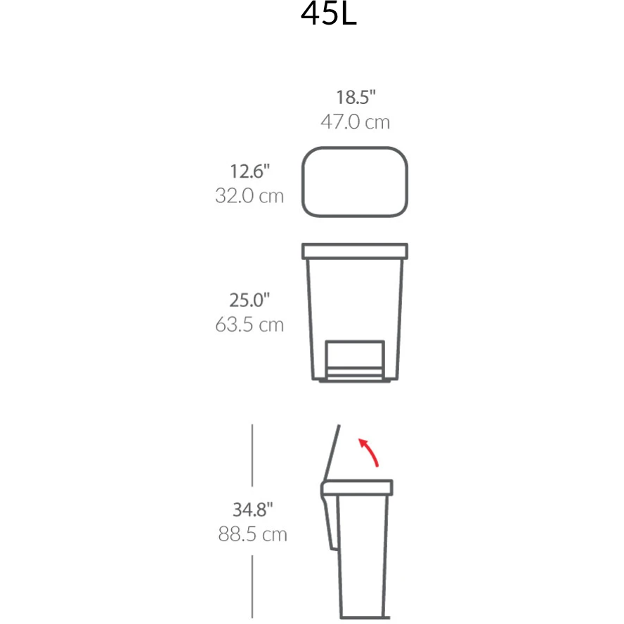 45L Rectangular Step Can White  Plastic