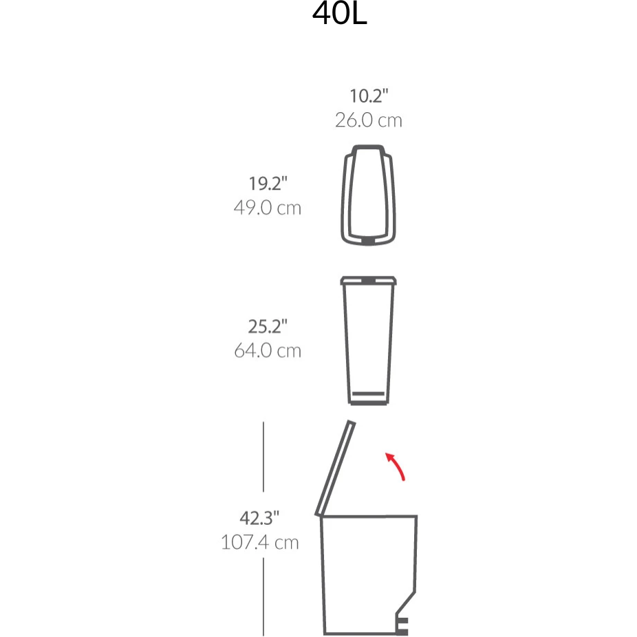 40 Litre Slim Step can Grey Plastic