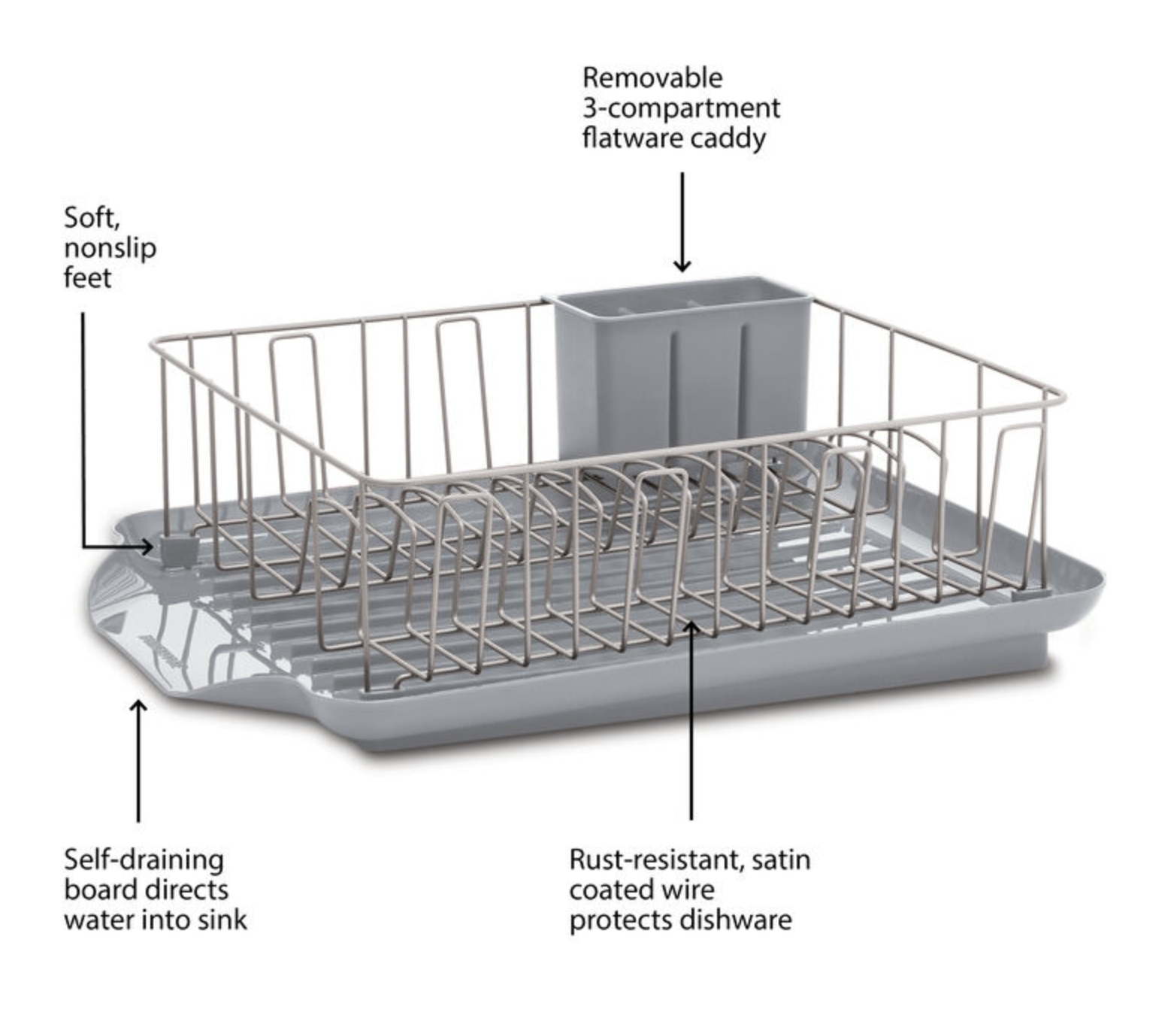 3 Piece Dish Rack Grey