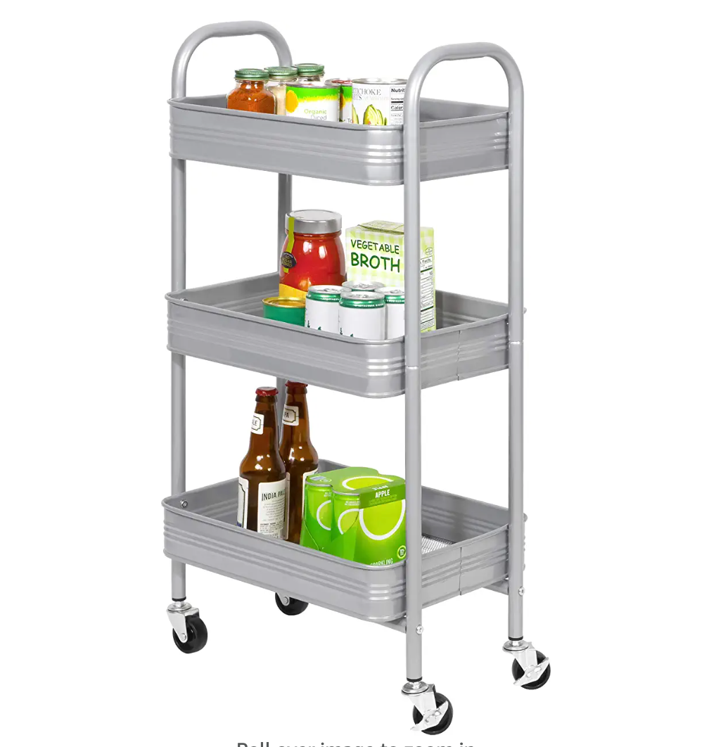 3 Tier Mesh & Metal Cart  Silver