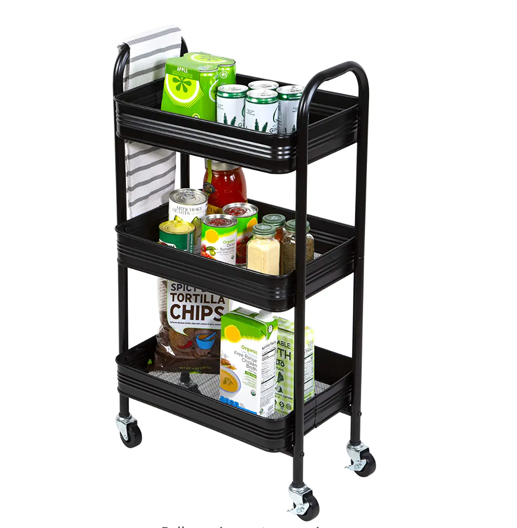 3 Tier Mesh &  Metal Cart  Black