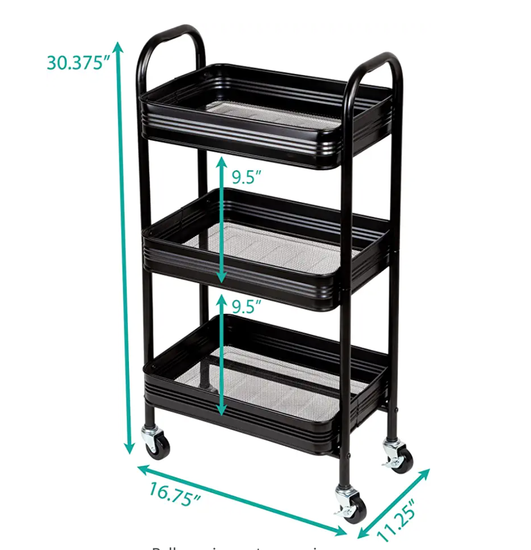 3 Tier Mesh &  Metal Cart  Black