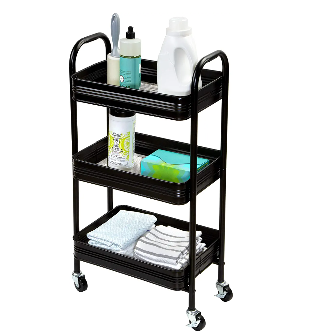 3 Tier Mesh &  Metal Cart  Black