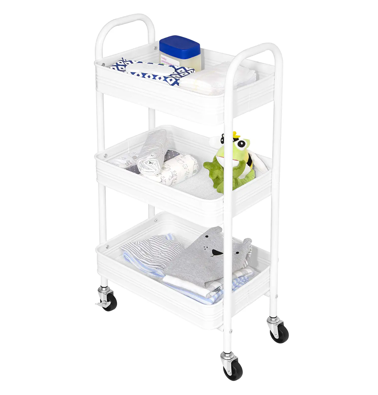 3 Tier Mesh & Metal Cart White