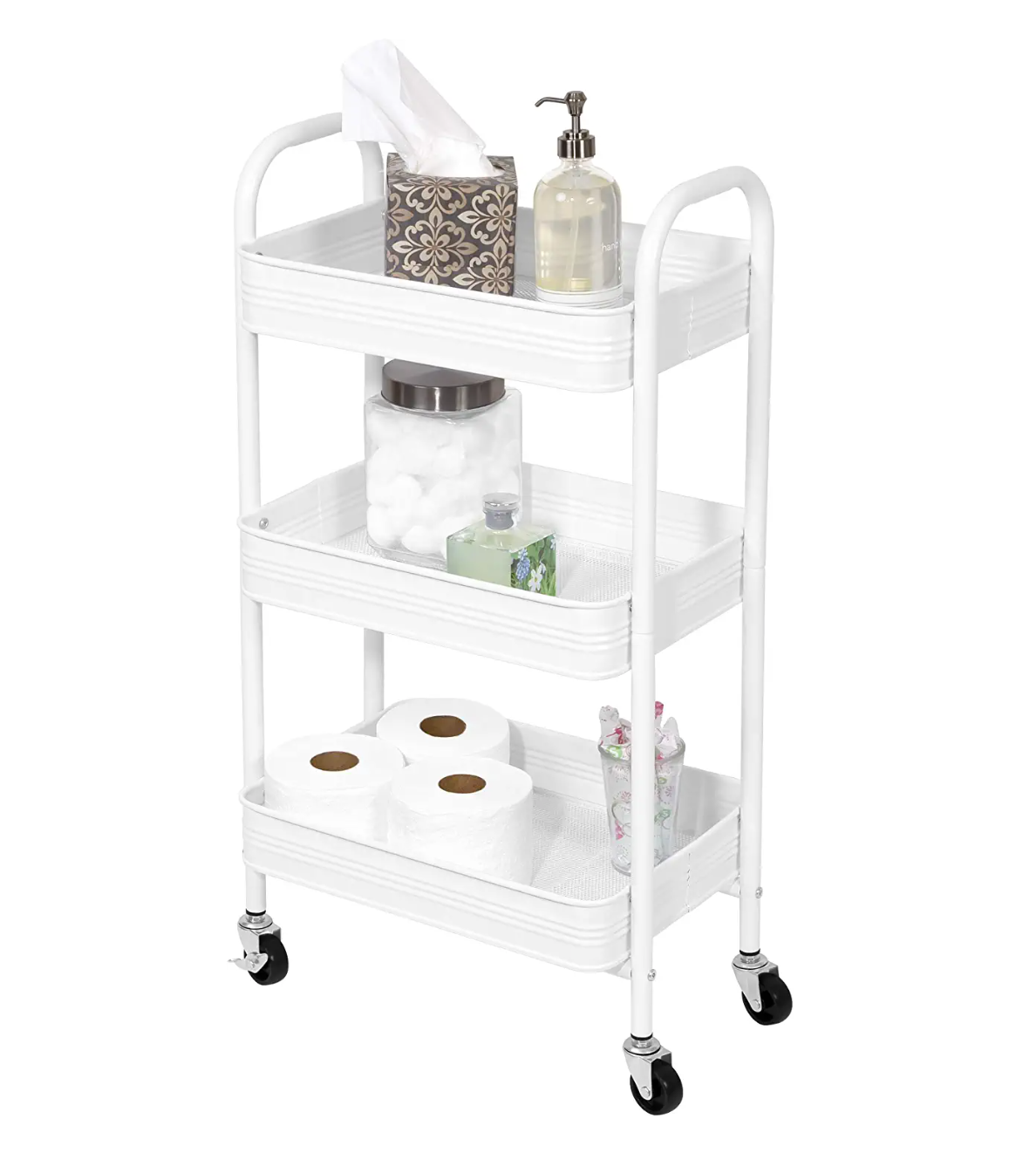 3 Tier Mesh & Metal Cart White