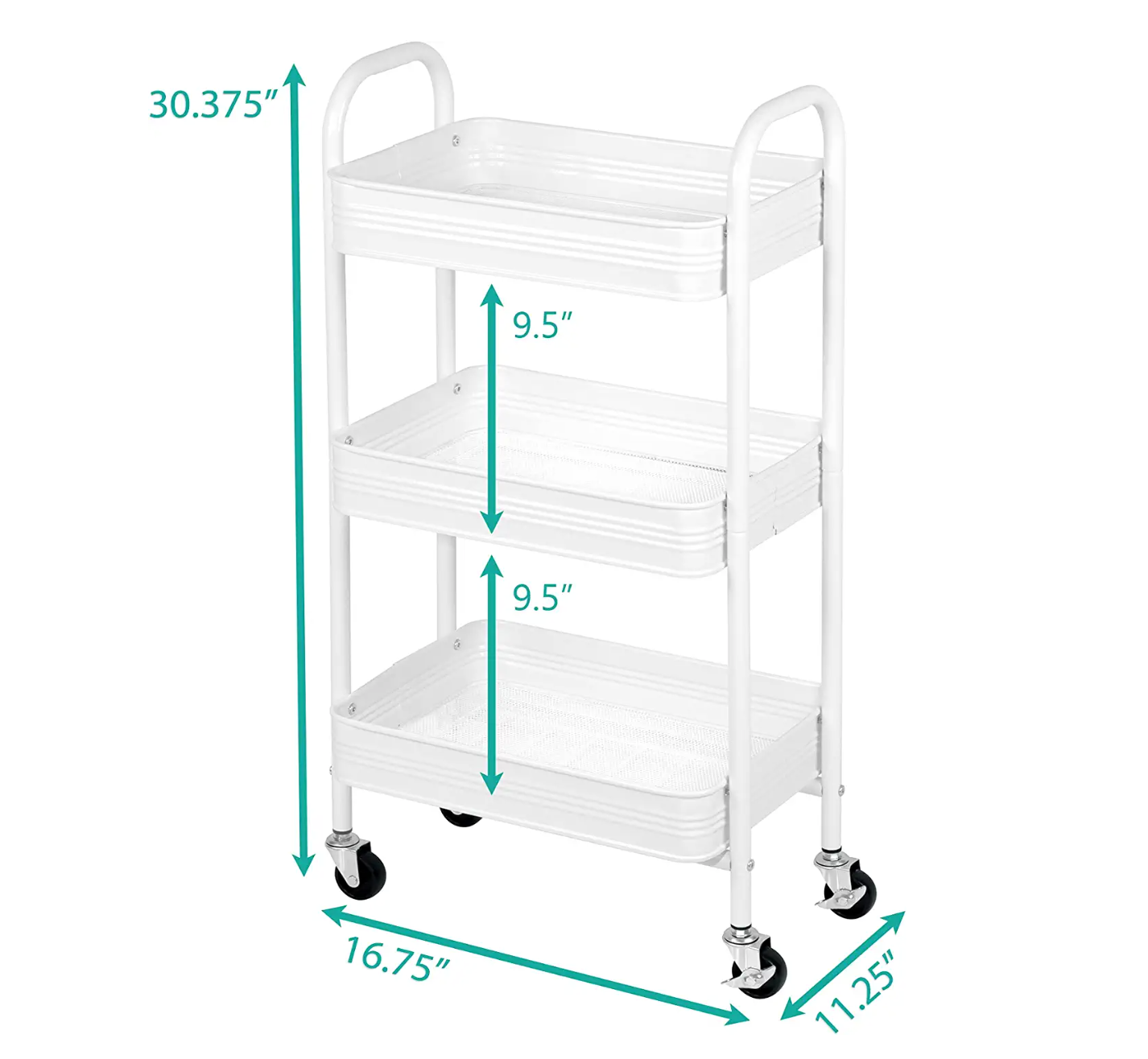 3 Tier Mesh & Metal Cart White