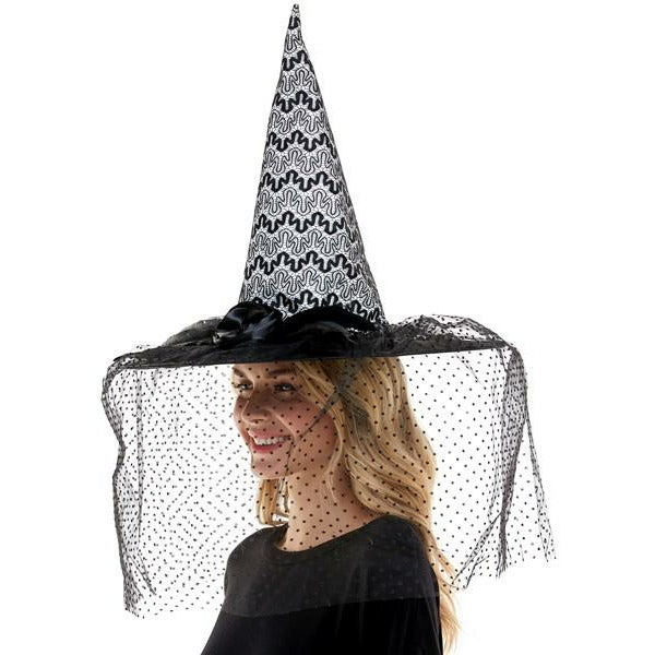 Hat-Halloween Witch Hat Black/Silver