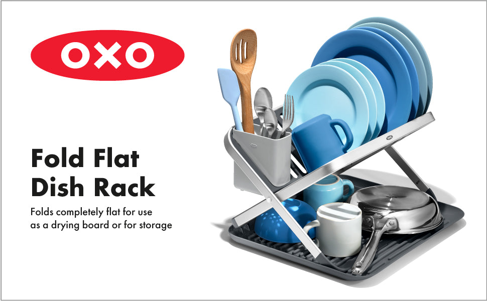 OXO Good Grips Aluminum Fold Flat Dish Rack with Non-Slip Feet on