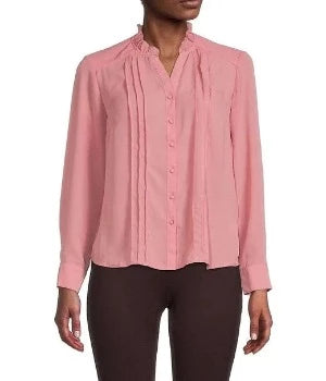 Blouse Woven Top Pintuck Rosewater Pink - Nanette Lepore
